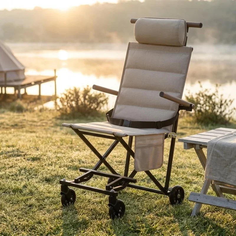 Portable Foldable Outdoor Chair With Wheel Reclining Chair Camping Wagon Lightweight Mobility Push Trolley Fishing Chair Sales