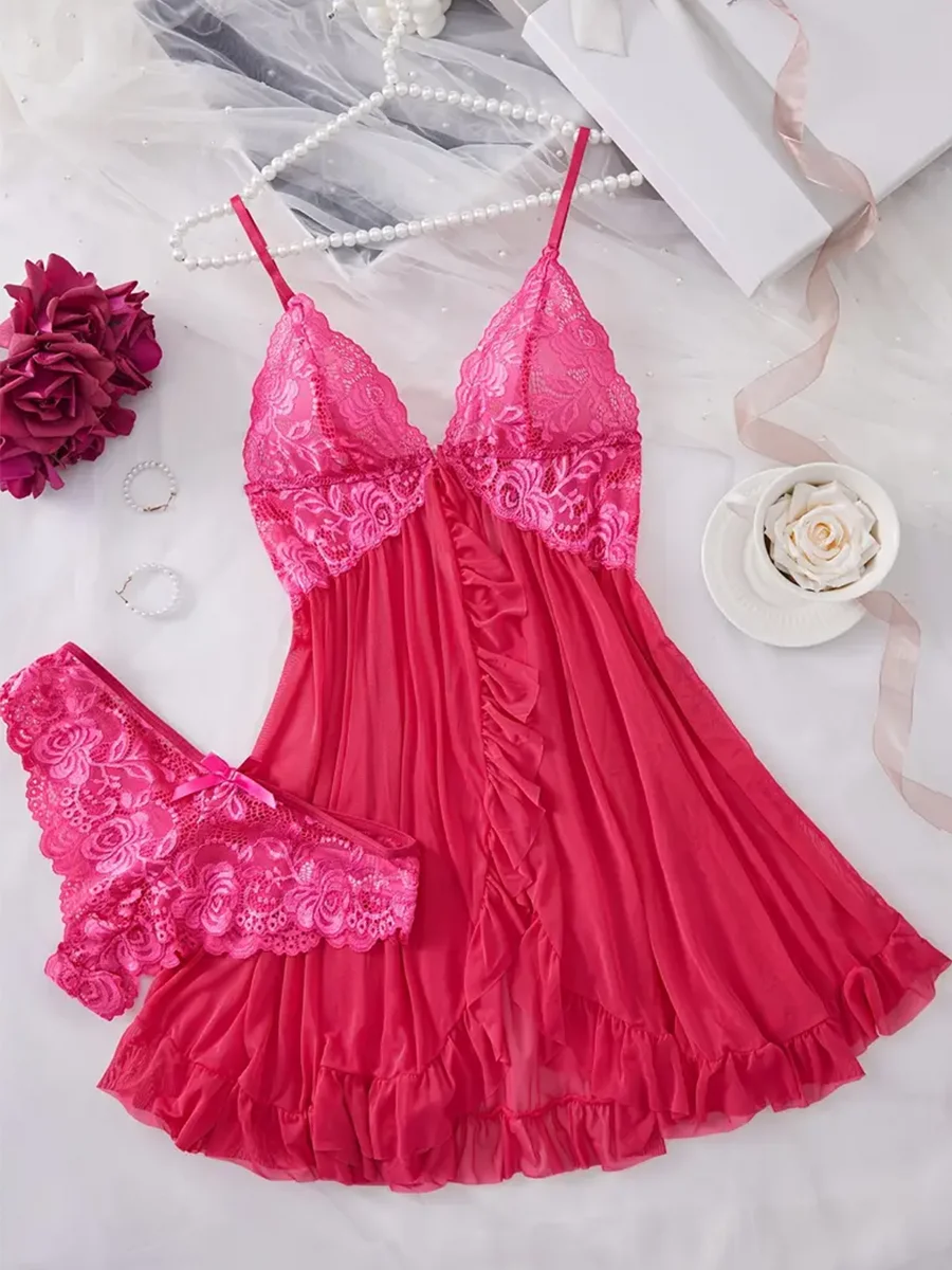 Dámské spodní prádlo Sexy spodní prádlo Set Erotická podprsenka Noční košile Sexy krajkové pyžamo Jednobarevné Slim měkké šaty Erotické pyžamo a šaty - náhled 4