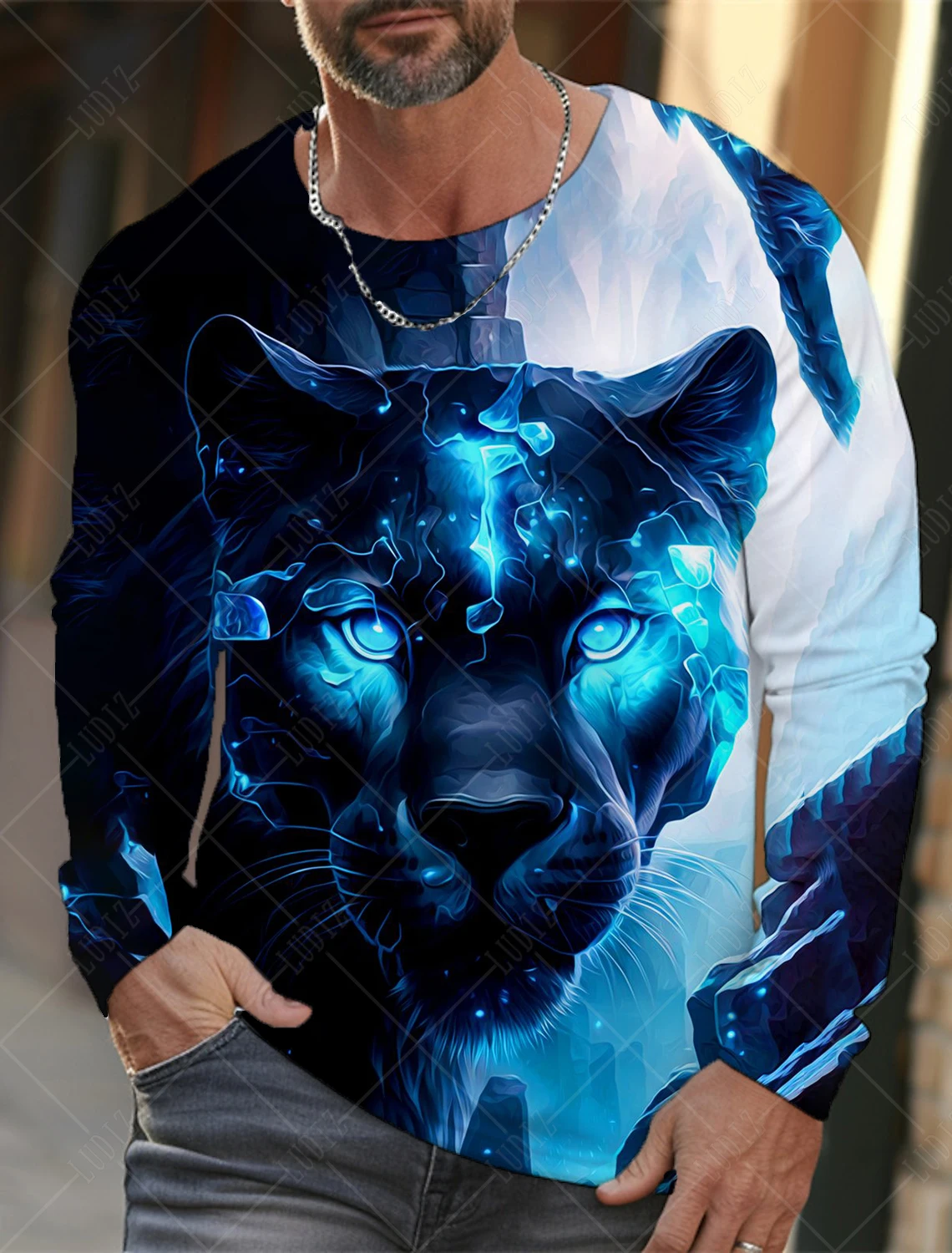 Camiseta masculina de manga comprida com animais estampada 3D, camisas vintage, Tiger Graphics, Tops extragrandes, roupas da moda, Streetwear