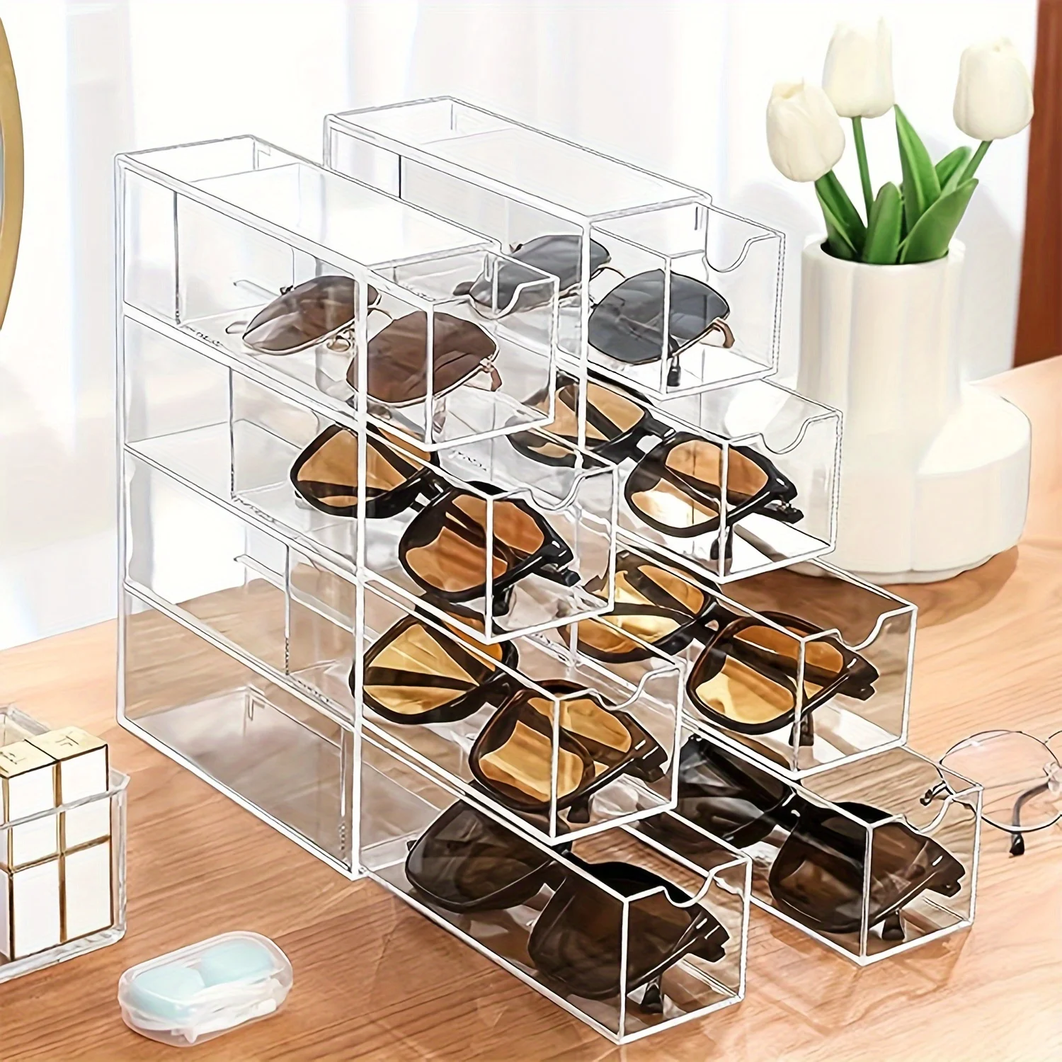 Transparent Acrylic Sunglasses  Box With 4 Drawers For Women And Men's Glasses - Stackable Eyeglass Frame Display Box