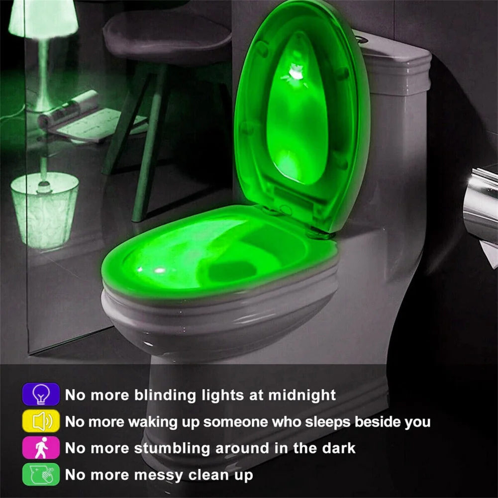 Motion Activated Toilet Night Light PIR Motion Sensor LED Night Light 2 Colors Changing Bathroom Toilet Nightlight