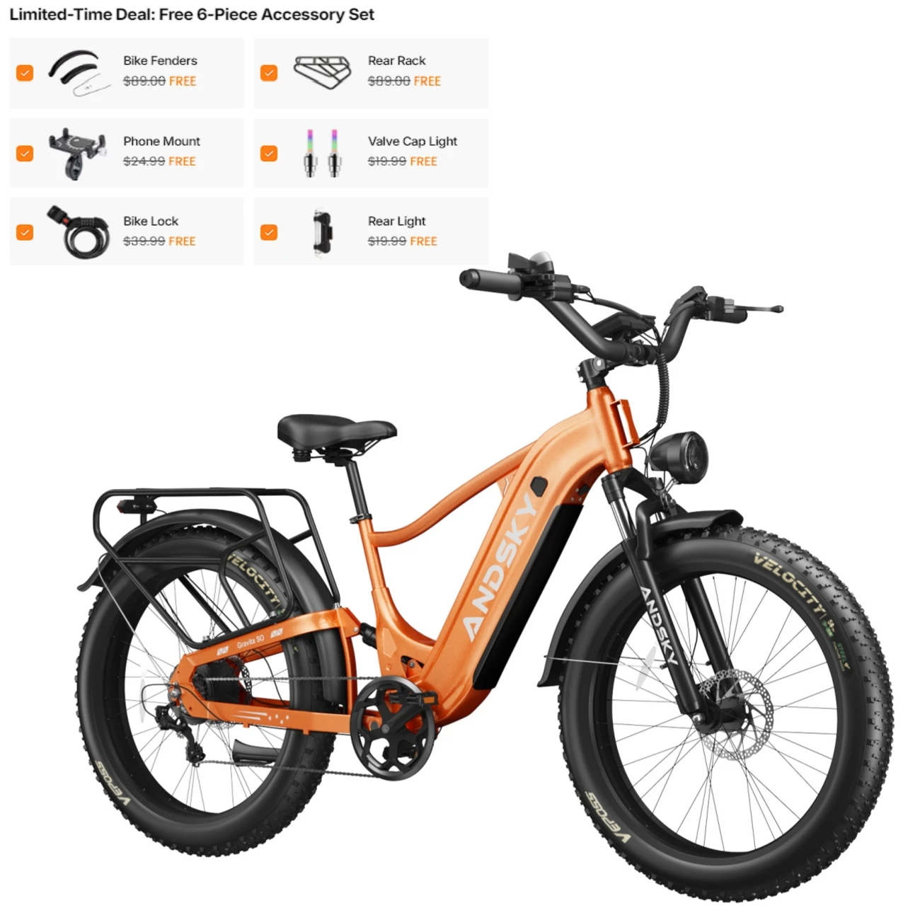 ANDSKY Gravita SO Electric Bike for Adults 1300W 7-Speed Gears 26"x4" All-Terrain Fat Tires Full Suspension E-bikes 32MPH 80Miles Long Range 48V 20Ah Removable Battery Hydraulic Brakes City Commuter Electric Bicycle
