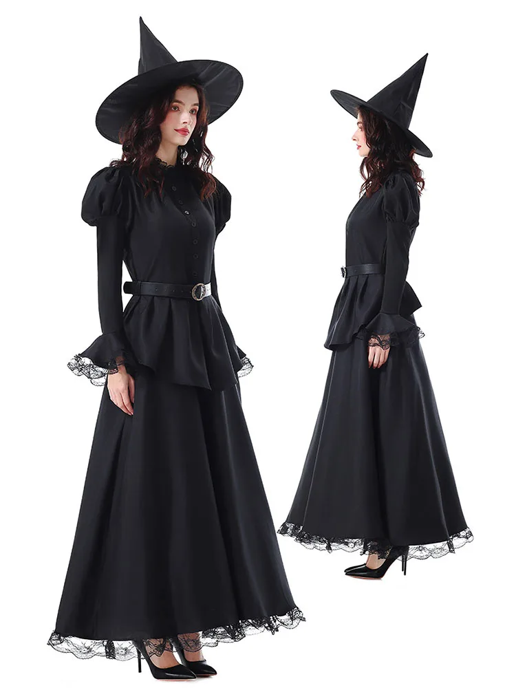 Kostium na festiwal duchów Bla Witch Long Dr Lace, przebranie cosplay, występ magiczny, kostium sceniczny, poliester, jesień 2025
