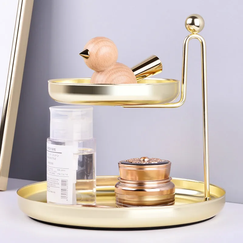 

Nordic Double-layer Storage Tray Cosmetic Jewelry Rack Desktop Finishing Tray Dressing Table Golden Storage Tray Shelves