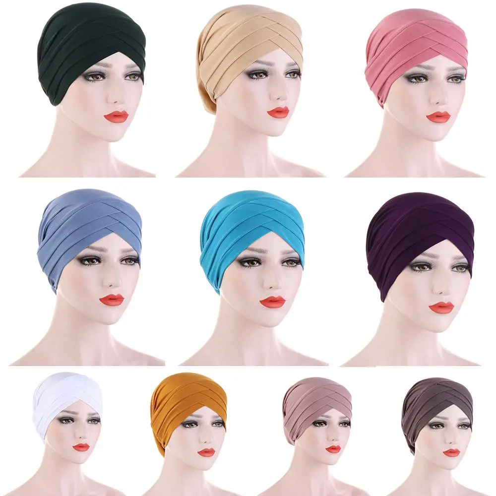 Caps Muslim Headpiece Hooded Scarf Turban Hat Elastic Tie Hijab Forehead Cross Muslim Turbante Islamic Turban Head Scarf