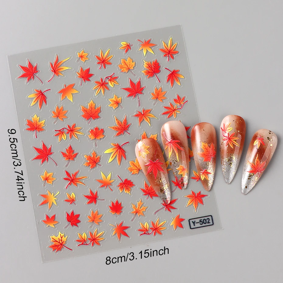 2 Stück Herbst-Ahornblatt-Nagelaufkleber, Herbstliche Orange-Rot-Gelbe Ahornblätter Nagelsticker, Thanksgiving Nagelkunst-Dekorationen, Maniküre – Detail 4