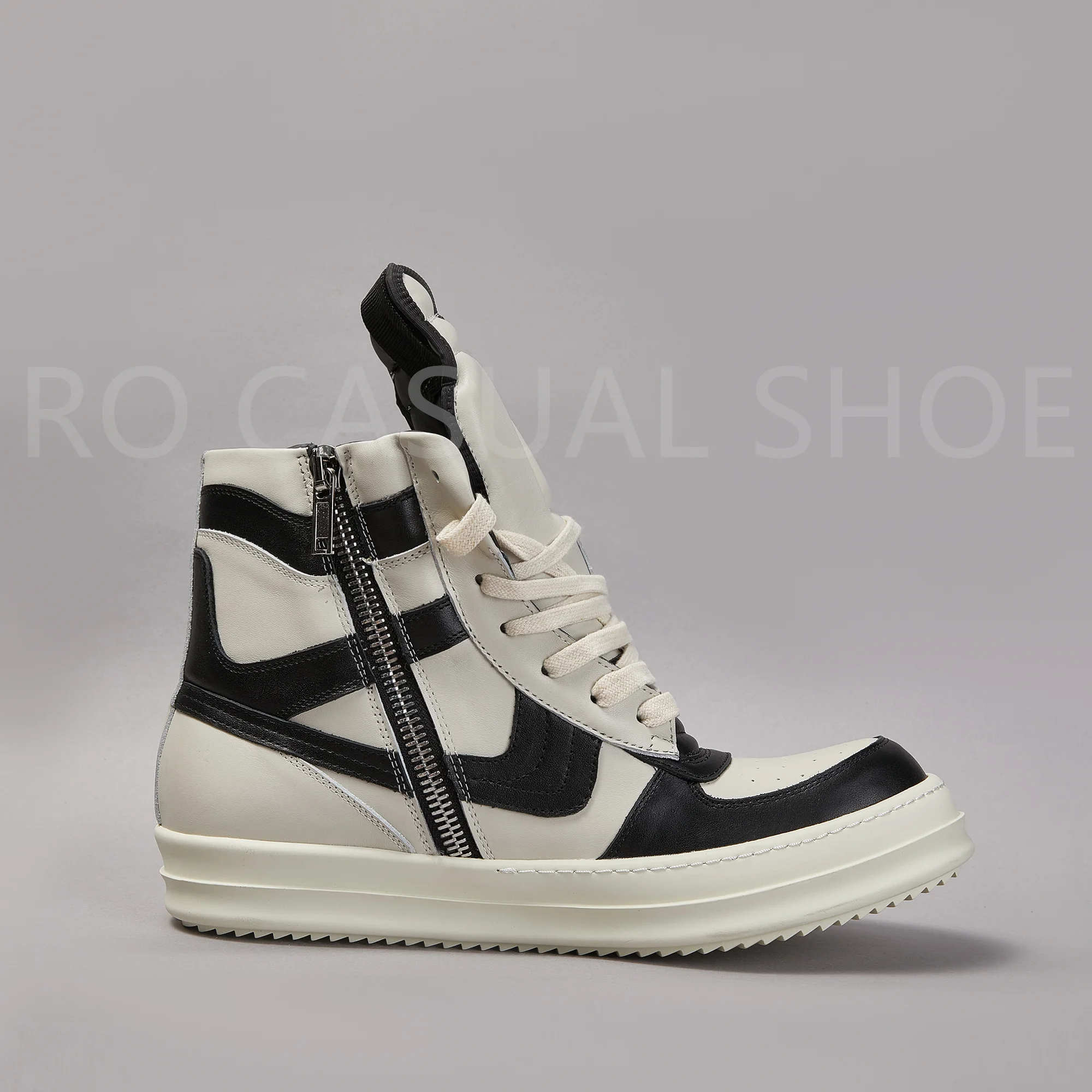 Ricks Genious Leather High Top Geobasket Owens Quality Men Shoe Zipper Women Sneaker Casual Owens Design boots & Shoes