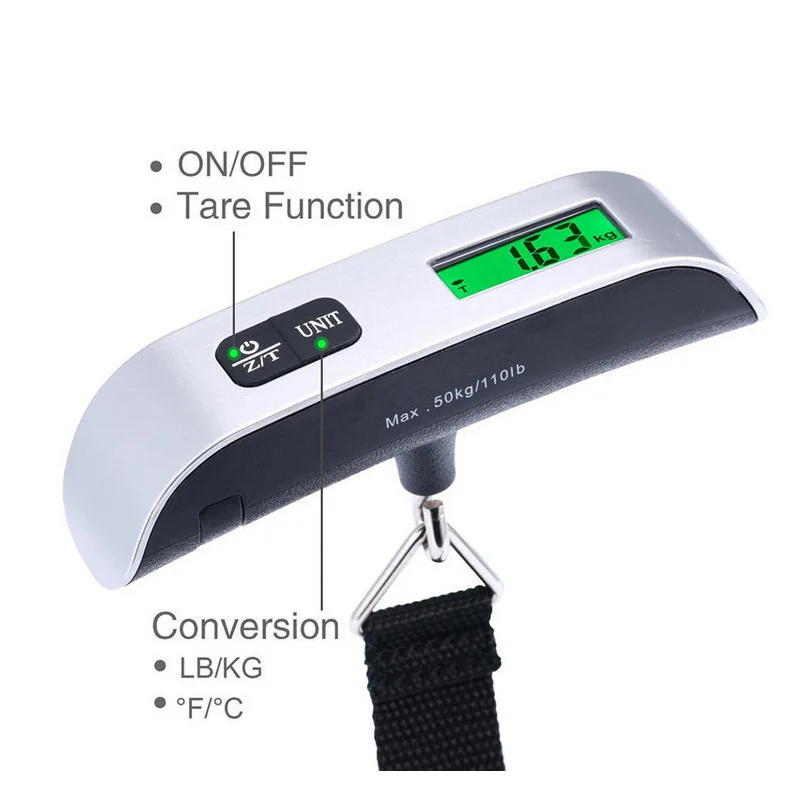 Imagem -04 - Balança Portátil com Display Lcd Digital Bagagem Eletrônica Mala Pendurada Viagem Pesa Bolsa de Bagagem Ferramenta de Equilíbrio de Peso 110lb 50kg