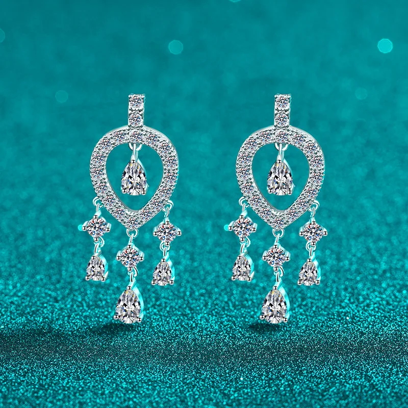Elegant PT950 Platinum Moissanite 4.88-carat Tassel Earrings, Exquisite Fully Diamond-studded Earrings Party Charm Jewelry
