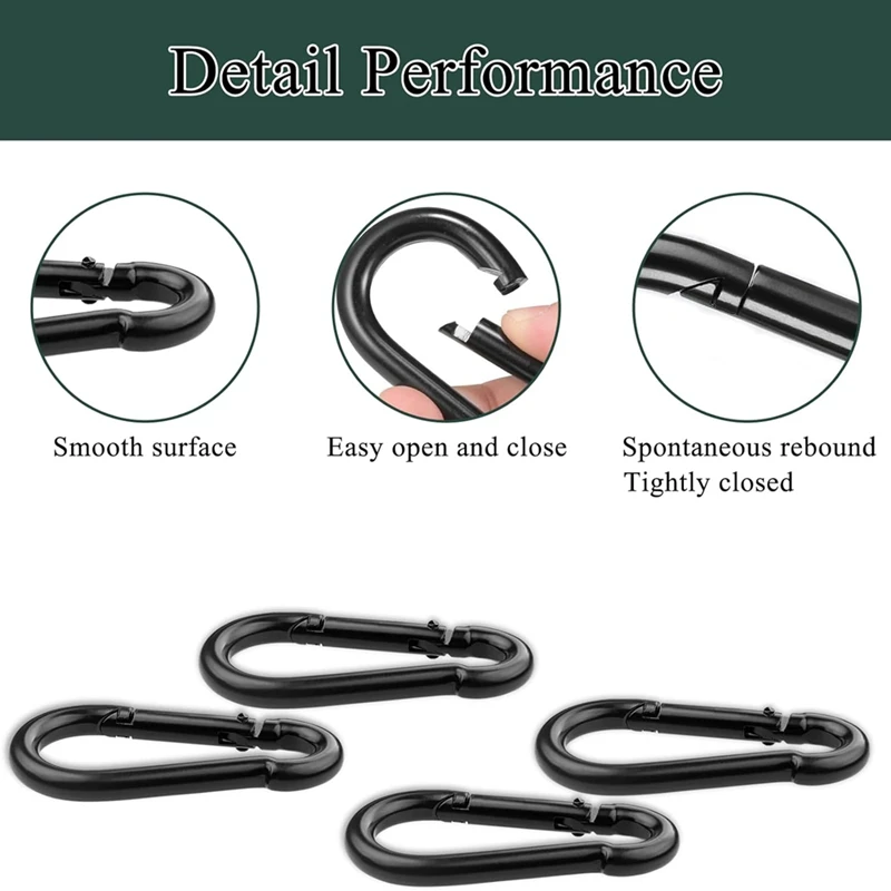 100Pcs Spring Snap Hooks, M6 2.36 Inch Blcak Small Carabiner Clip, Heavy Duty Keychain Clip For Camping, Swing