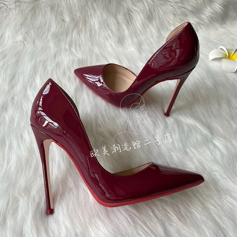 2023 Hot Sale New Designer Elegant Woman Shoes Wine Patent 120mm Sexy Office Lady High Heel Shoes Pump Small Plus Size 46, 33