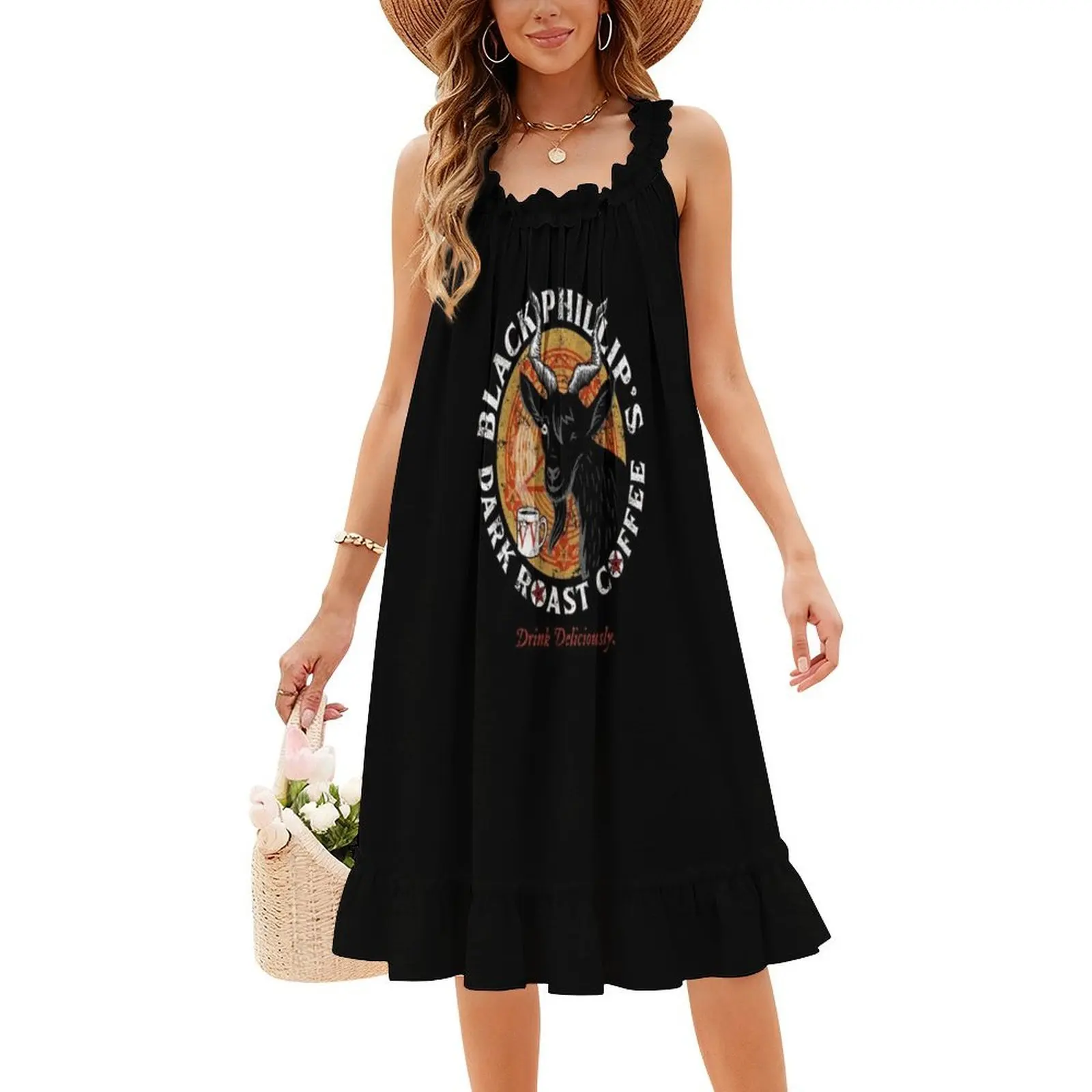 فستان أسود فيليب كوفي مثير للإجازات للنساء على الشاطئ وحفلات أعياد الميلاد فستان قصير أسود قهوة فيليب قهوة سوداء للحفلات #4