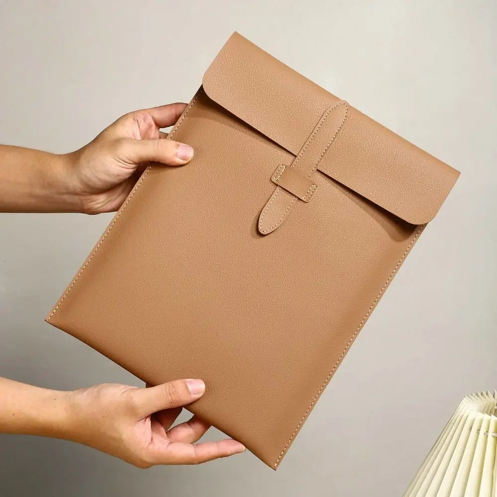 A4 Thick Document Bag Large Capacity Cortex Vertical Leather File Folder Paper Organizer Stationery Business Information Bag