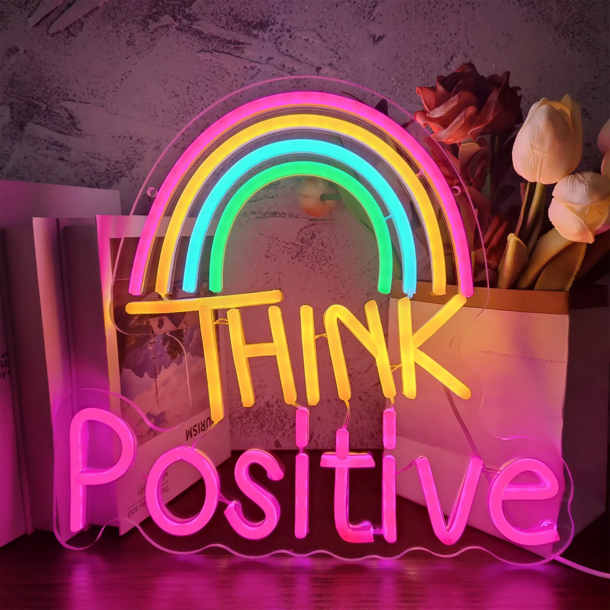 Think Positive letrero de neón con luces LED, letreros USB para dormitorio, habitación, Bar, Pub, tienda, Club, Fiesta en casa, decoración artística de pared para habitación, vacaciones