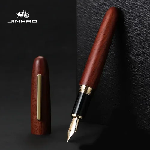 Imagen 2 del producto Jinhao 9056 pluma estilográfica de madera Natural hecha a mano M/F punta clip dorado pluma de tinta papelería regalo de oficina de negocios útiles escolares de escritura