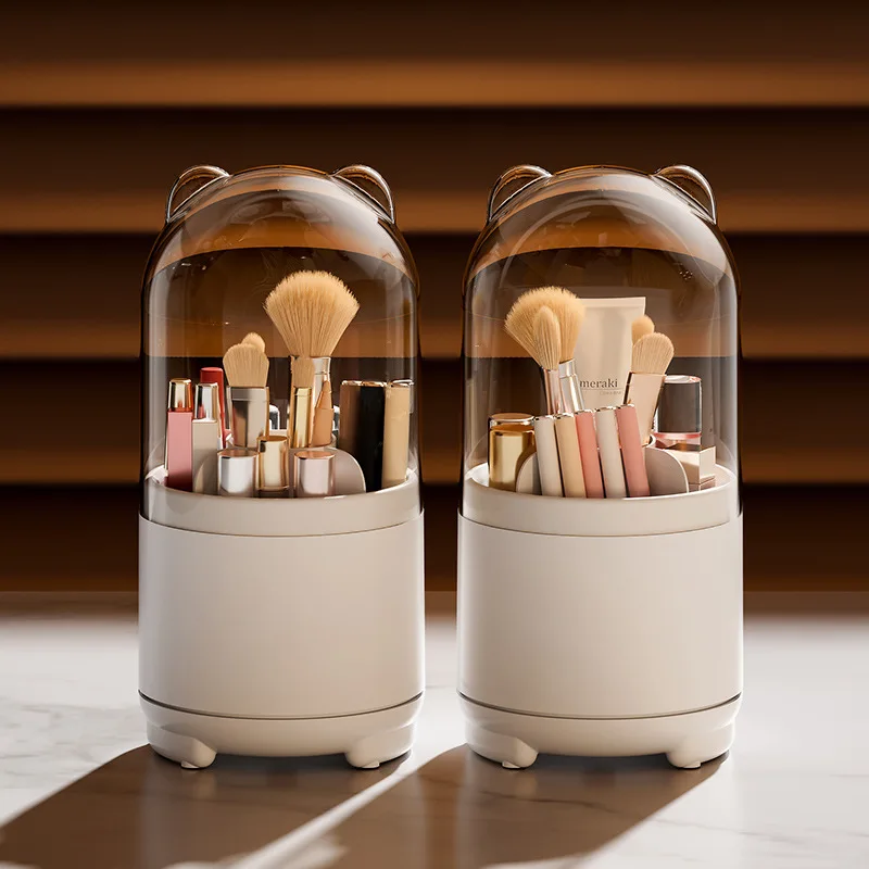 

360 degree rotating cosmetic box desktop makeup organizer dust-proof lipstick eyebrow brush eye shadow brush storage