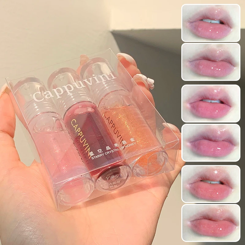 1/3Pcs Cappuvini Shiny Clear Mirror Crystal Jelly Lip Gloss Moisturizing Glitter Liquid Lipstick Lip Oil Lip Tint Cosmetic