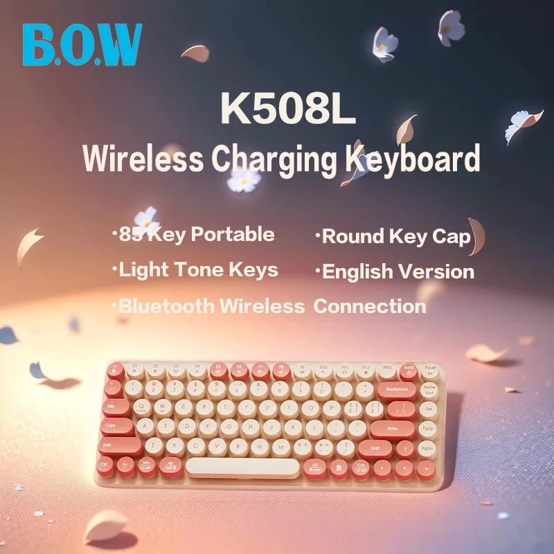 B.O.W K508L Punk Retro Wireless Keyboard Charging Round Cap Light Tone Keys Light Portable 84 keys English Home Office Univers