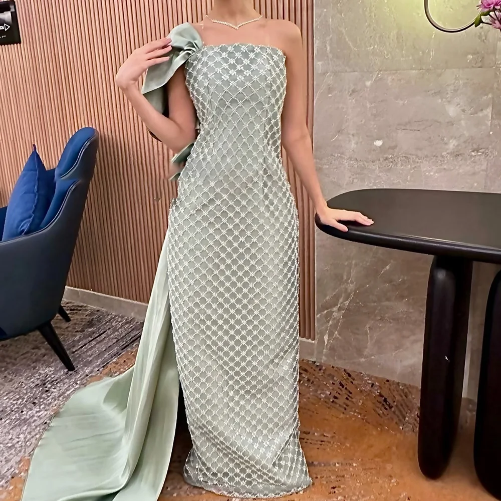 Customized Temperament One Shoulder Satin Evening Dresses Modern Straight Floor Length Short Sleeves Custom Size платье вечернее