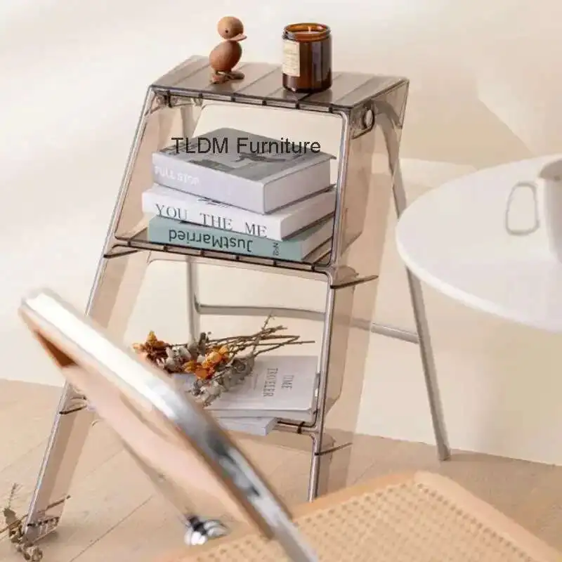 

Three-step Ladder Nordic Home Creative Portable Ladder Multifunctional Acrylic Folding Chair Indoor Transparent Ladder for Home