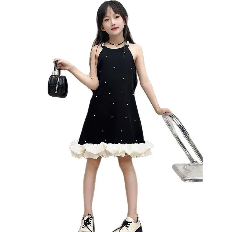 2026 Summer Kids girls lace polka dot sleeveless splicing tutu Dresses layered Princess Children braces teenager 4 8 12 10 Year