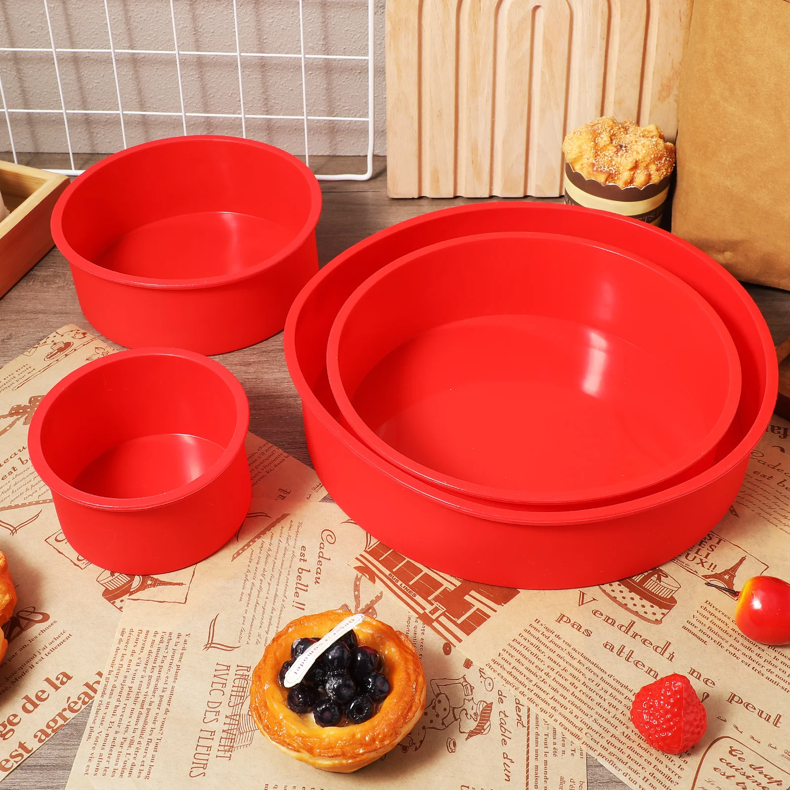 

4Pcs Circular Silicone Cake Pans Set Nonstick Cake Mold for Baking Cakes Chocolate Yogurt Oven Microwave Heat Resistant