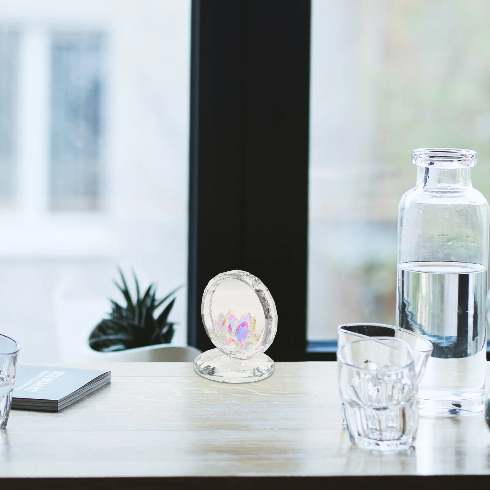 Elegant Crystal Lotus Decor Item Featuring Circular Design and Stable Base for Shelf Display Feng Shui Inspired Gift Idea