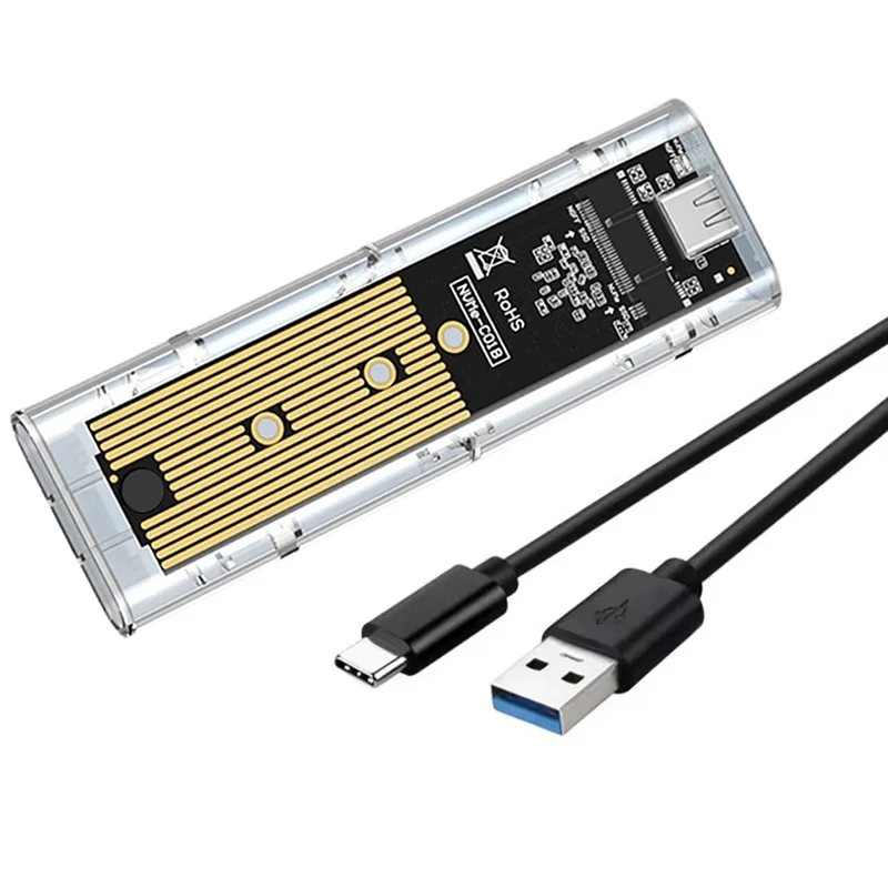 

M.2 NVME PCIe NGFF SATA Dual Protocol SSD Case Clear USB Type C 10Gbps PCI-E M2 SSD Transparent External Enclosure Hard Disk Box