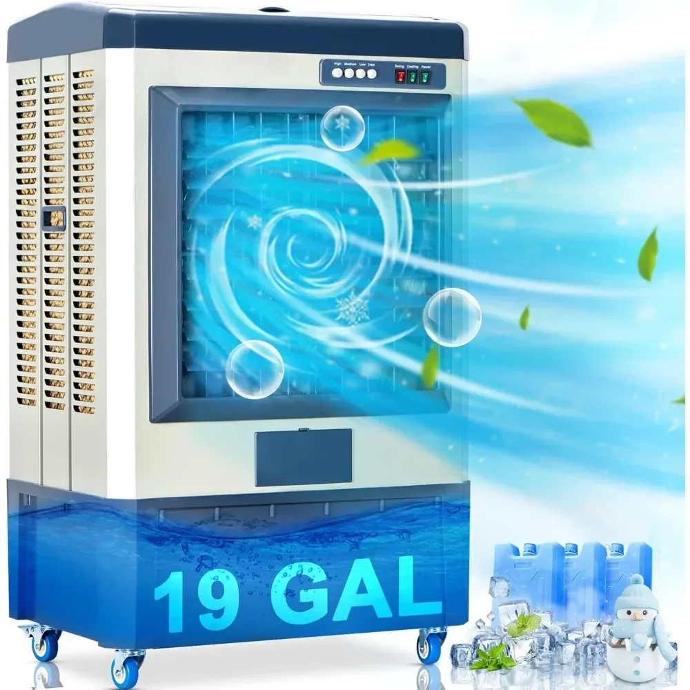 For 6500 CFM evaporative air cooler, 19 gallon water tank outdoor air , suitable for indoor and outdoor garages