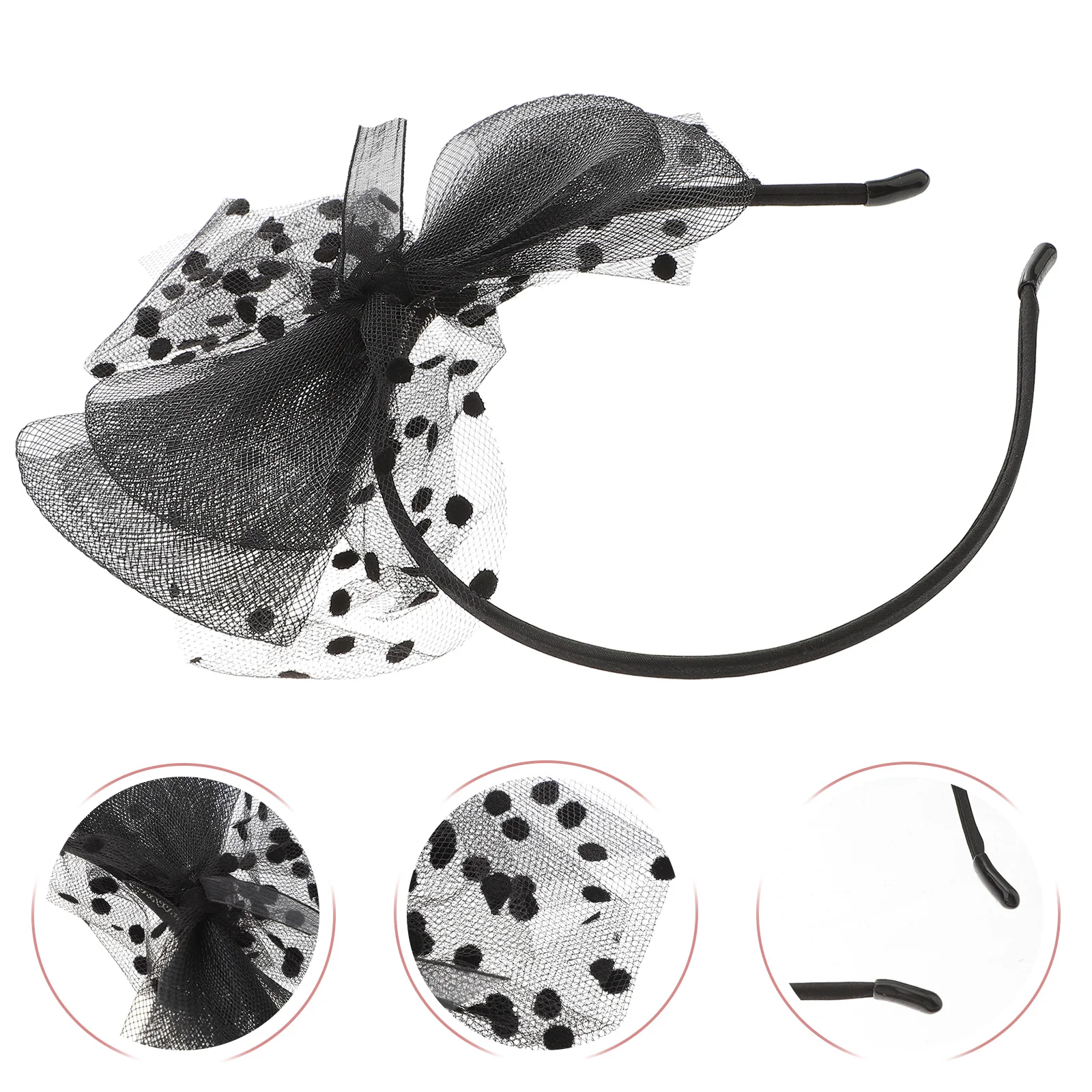 

Retro Party Net Gauze Lace Large Bowtie Headband Veil Hair Clasp Stylish Headband for Lady Female (Black)