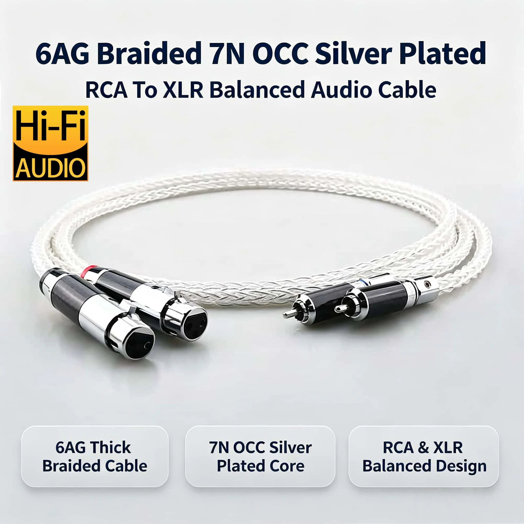 

1 Pair HiFi XLR Audio Cable Hi-end 7N OCC Silver Plated 2XLR Male to 2XLR Female Balanced Adapter Wire for Microphone Amplifier