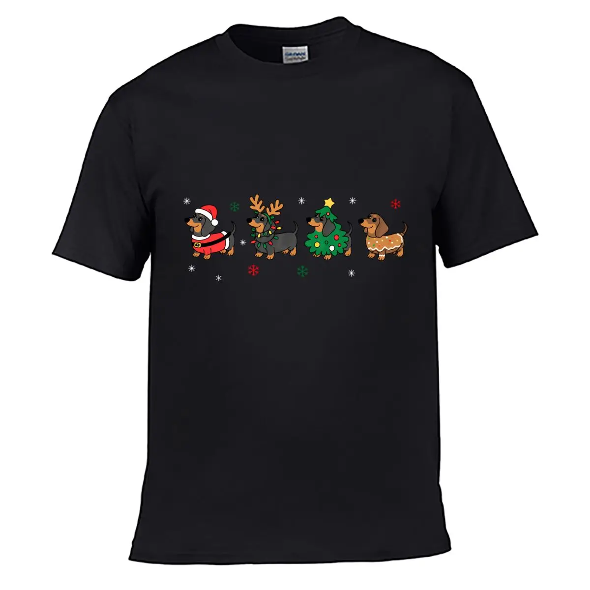 Christmas Dachshund Santa Reindeer Tree Gingerbread Dog Holiday Pattern short-sleeved T-shirt Casual Tee