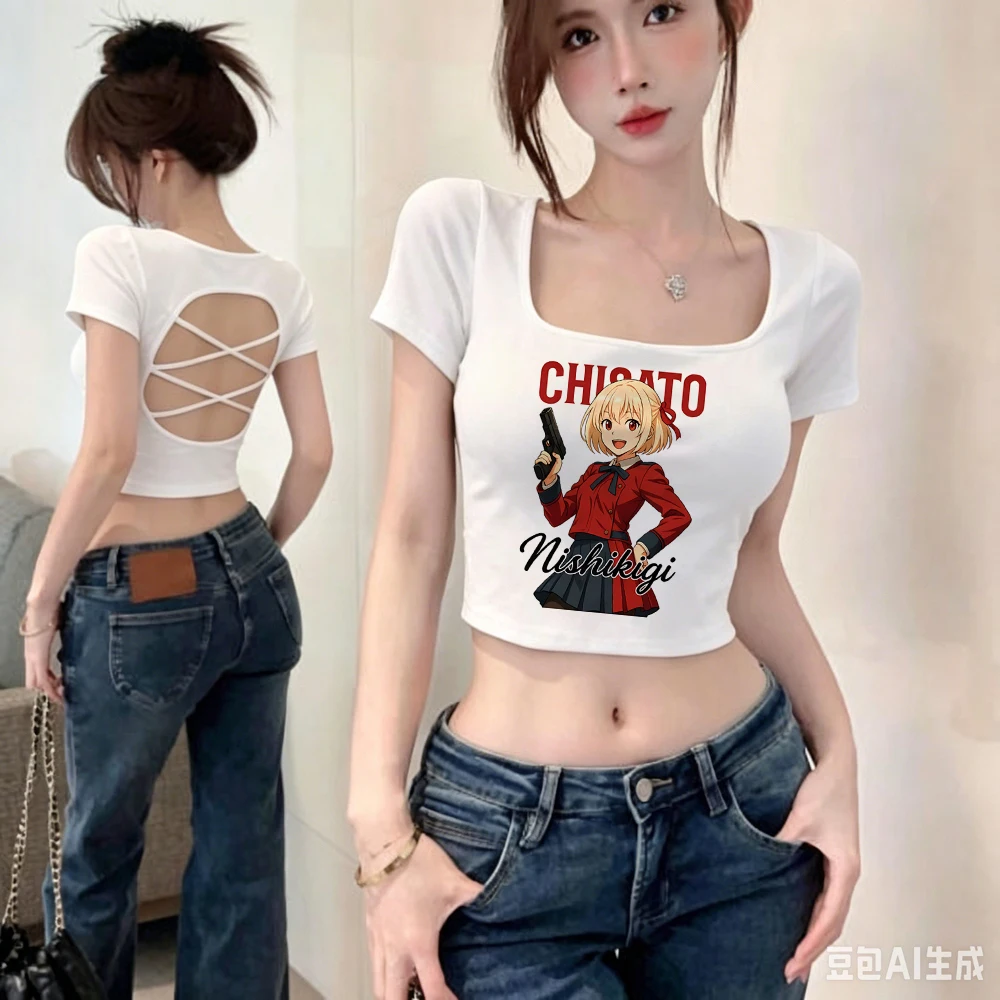 Lycoris Recoil cropped top ladies kawaii manga grunge clearance sales emo t shirt manga gothic graphic anime goth