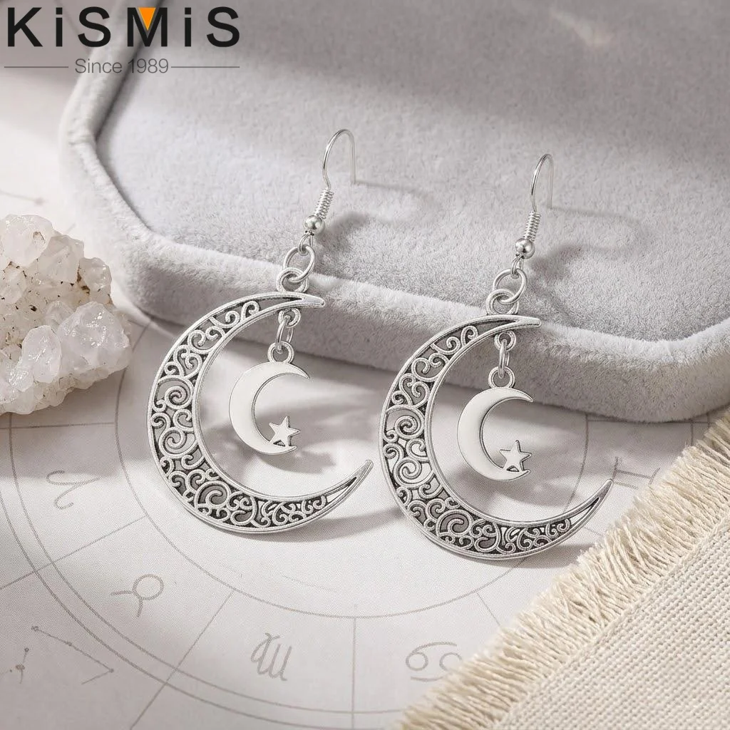 Trendy Women Dangling Crescent Moon Star Earrings Fashion Personality Jewelry Gift Ear Accessories