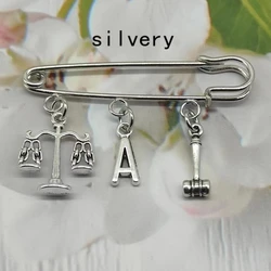 Fashion A-Z letter lawyer brooch, justice balance pin, judge hammer brooch, gift for law students,