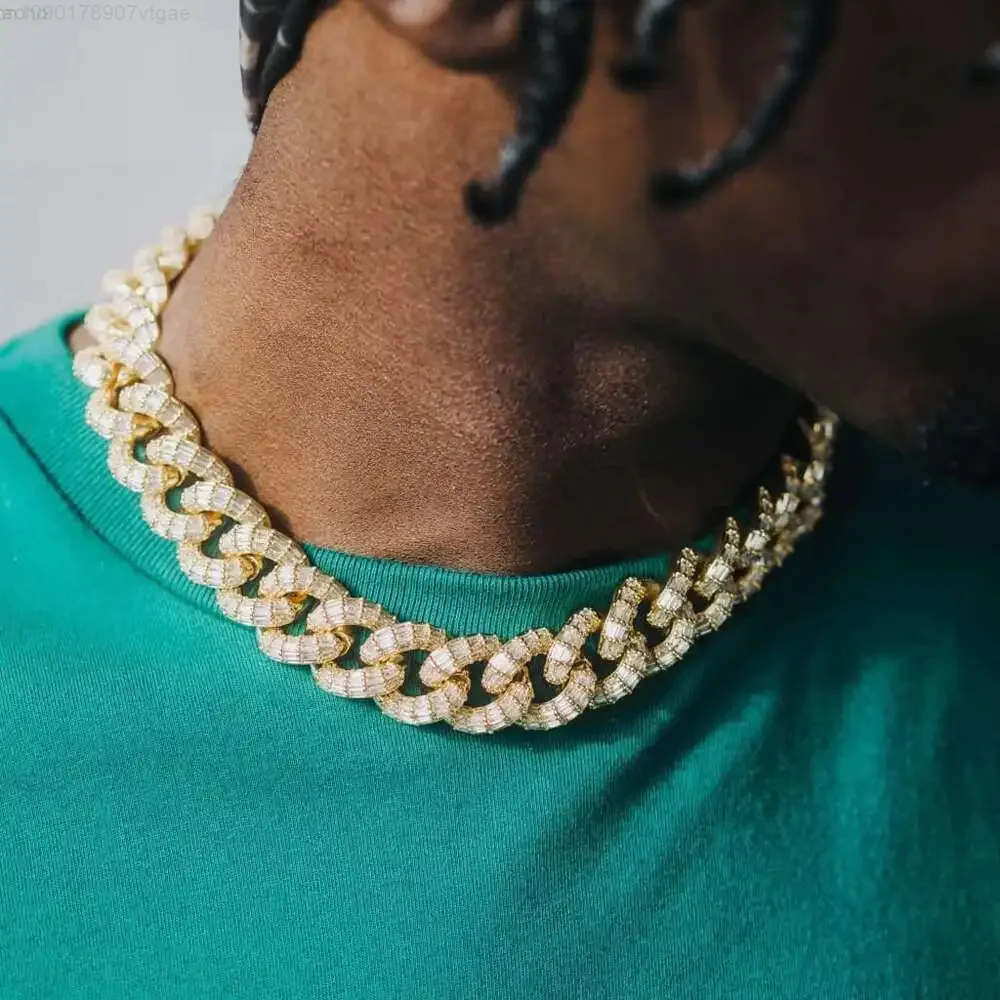 

Роскошная кубинская цепочка в стиле хип-хоп шириной 19 мм, серебро 925 пробы, трехрядный багет, муассанит, бриллиант, хип-хоп, кубинская цепочка Ice Out, ожерелье