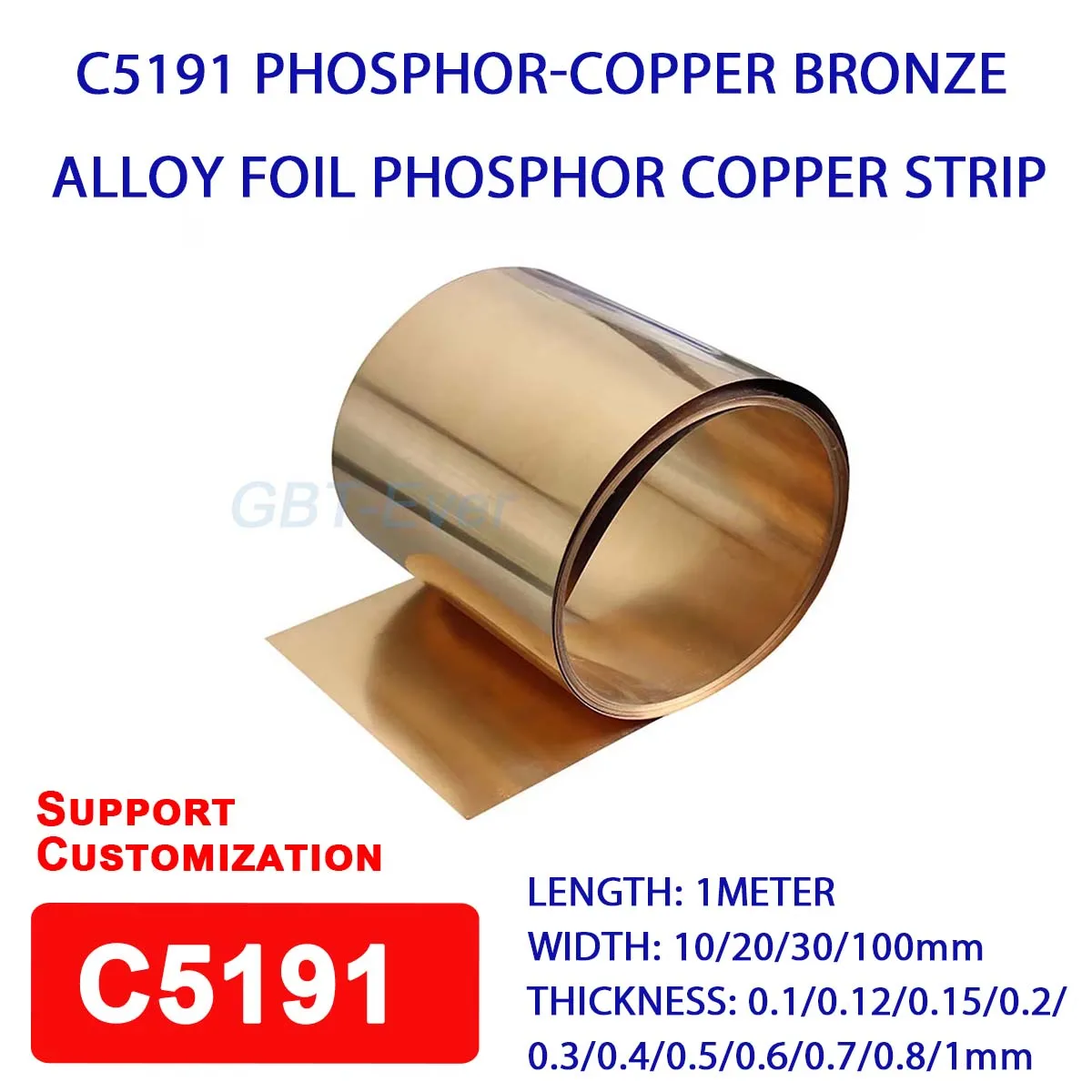 

1Pcs C5191 Phosphor-Copper Bronze Alloy Foil Phosphor Copper Strip Width 10/20/30/100mm Thick 0.1-1mm Length 1Meter DIY Material