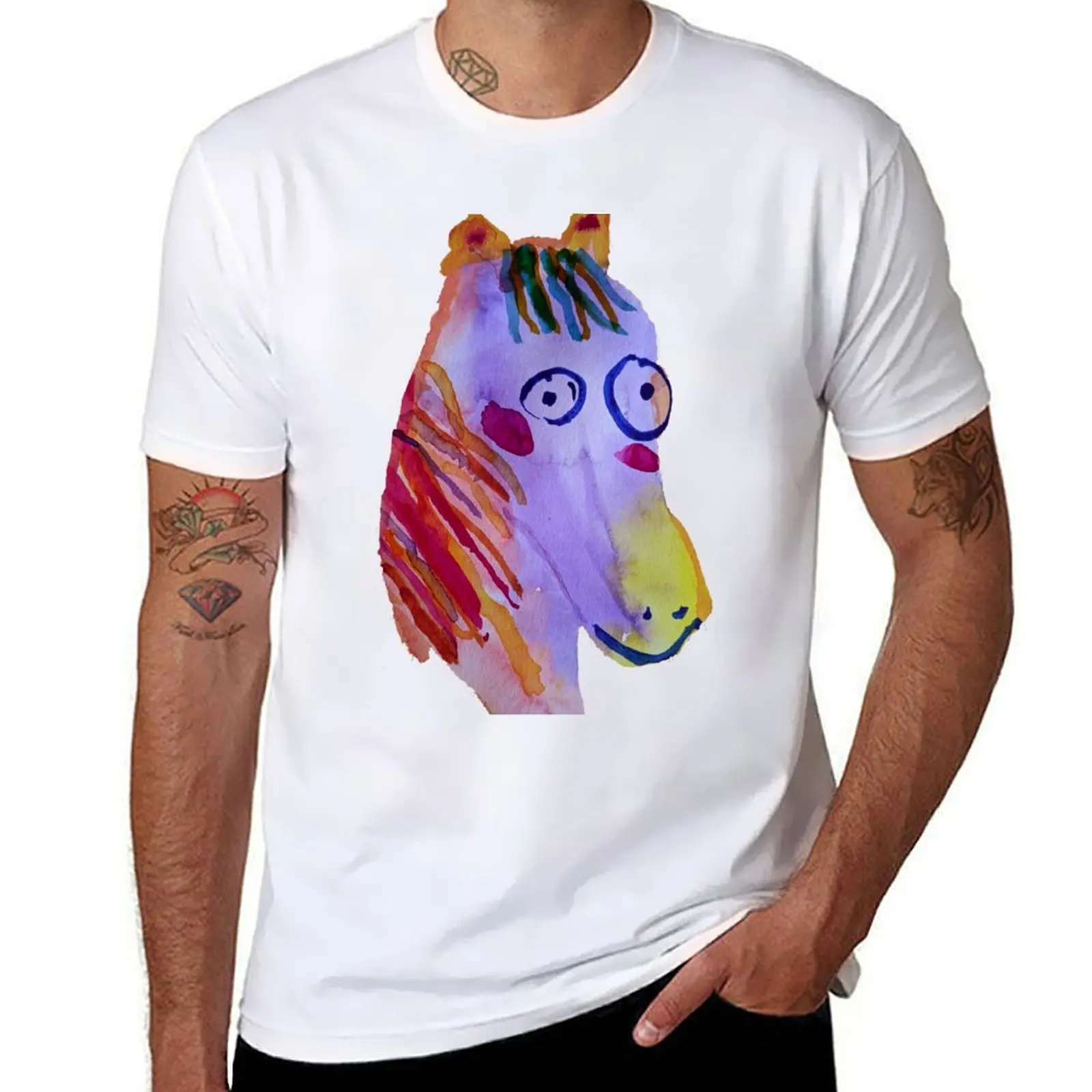 

A Horse for Rebecca in Watercolors T-Shirt man t shirt summer cotton t shirts high quality T-Shirt