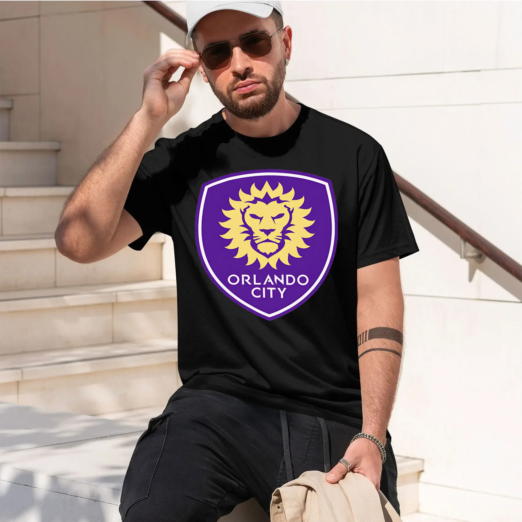 Orlando City 2026 new fashion heavyweight hot selling retro printed pattern fun round neck T-shirt for daily comfort
