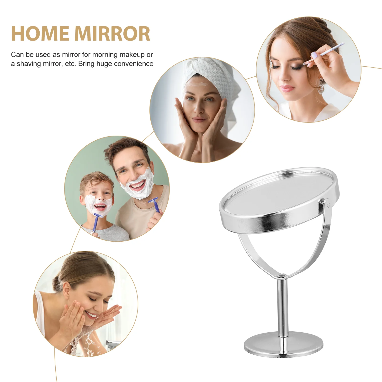 Hand Mirror Desktop Vanity Magnifying Dresser Simple Tabletop Double Side Makeup Silver Swivel