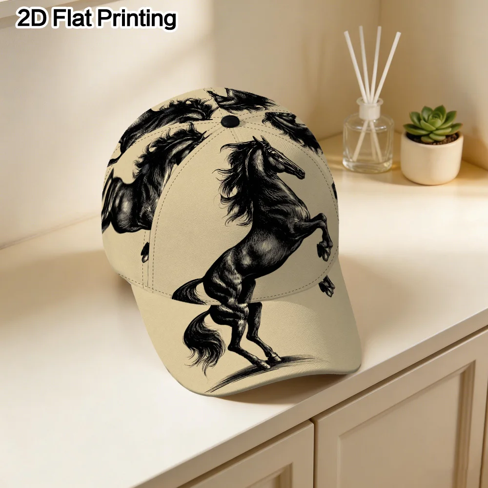 Rearing Black Horse Printed Baseball Cap Lightweight Snap-On Duckbill Cap Great for Travel Shopping Valentine's Day