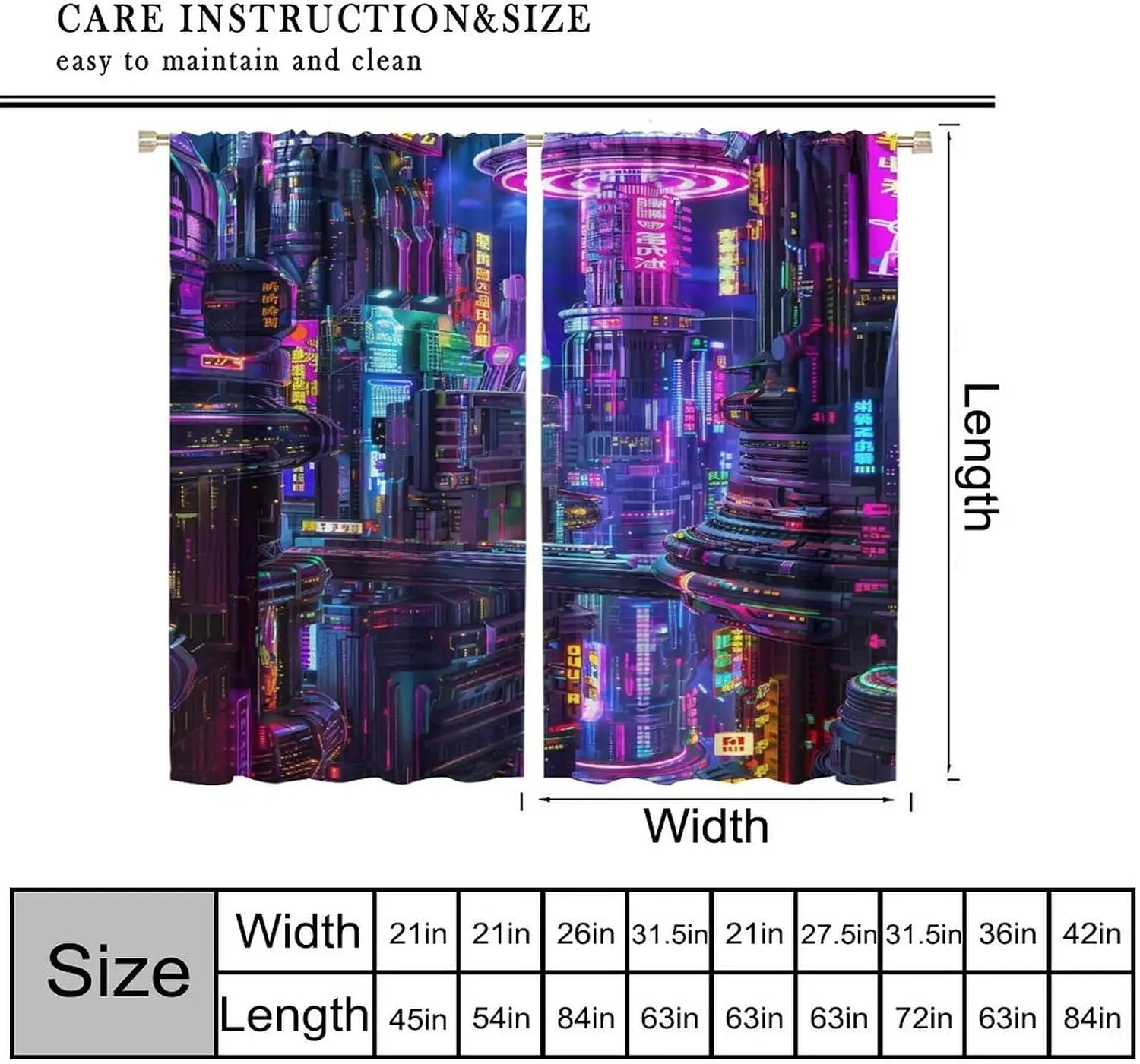 Cyberpunk City Curtain Neon Light Futuristic Skyscraper Asian Billboard Night Scene Light Filter Drape For Bedroom Gaming Room