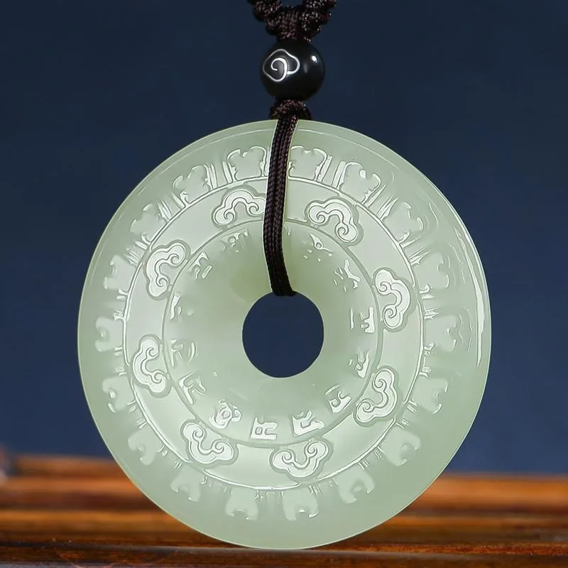 Afghan Jade Six Character Motto Peaceful Button Pendant Light Cyan Color Auspicious Cloud Jade Pendant