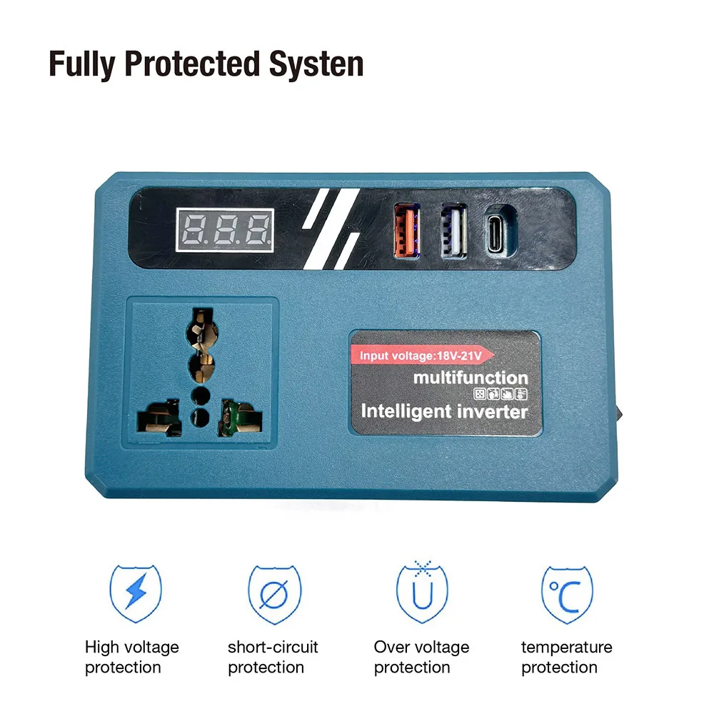 Intelligent Lithium Battery Inverter 18-21V Dual USB Interface DC5V Power Supply 220V/Type-C Fit Makita/Dewalt/Milwaukee