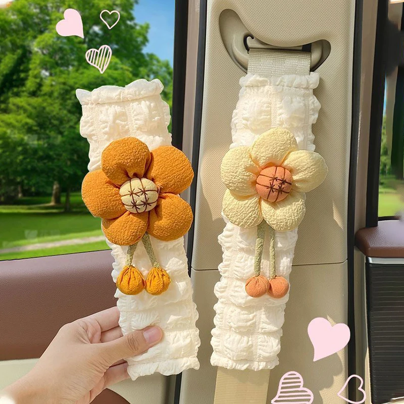 

Girly Kawaii Car Seat Belt Cover Set, Floral Polyester Soft Pad Anti-Slip, Universal for Teen Girls Kids, Cute Auto Gadgets