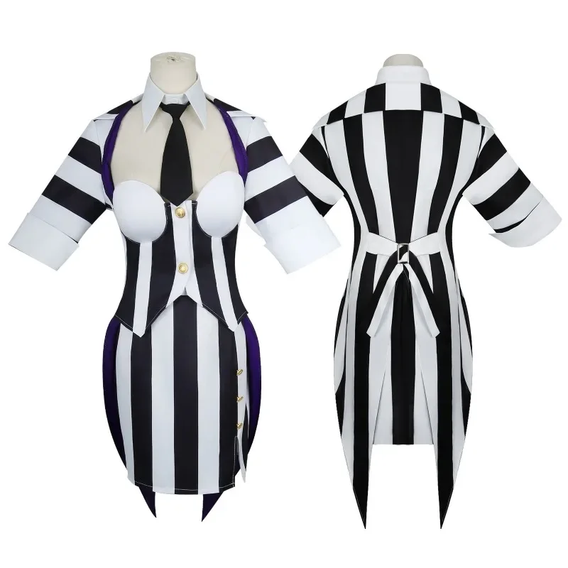 

Beetle Michael Keaton Cosplay Costume Dress Black and White Striped Uniform Women Wedding Outfit Halloween Carnival Suit Woman