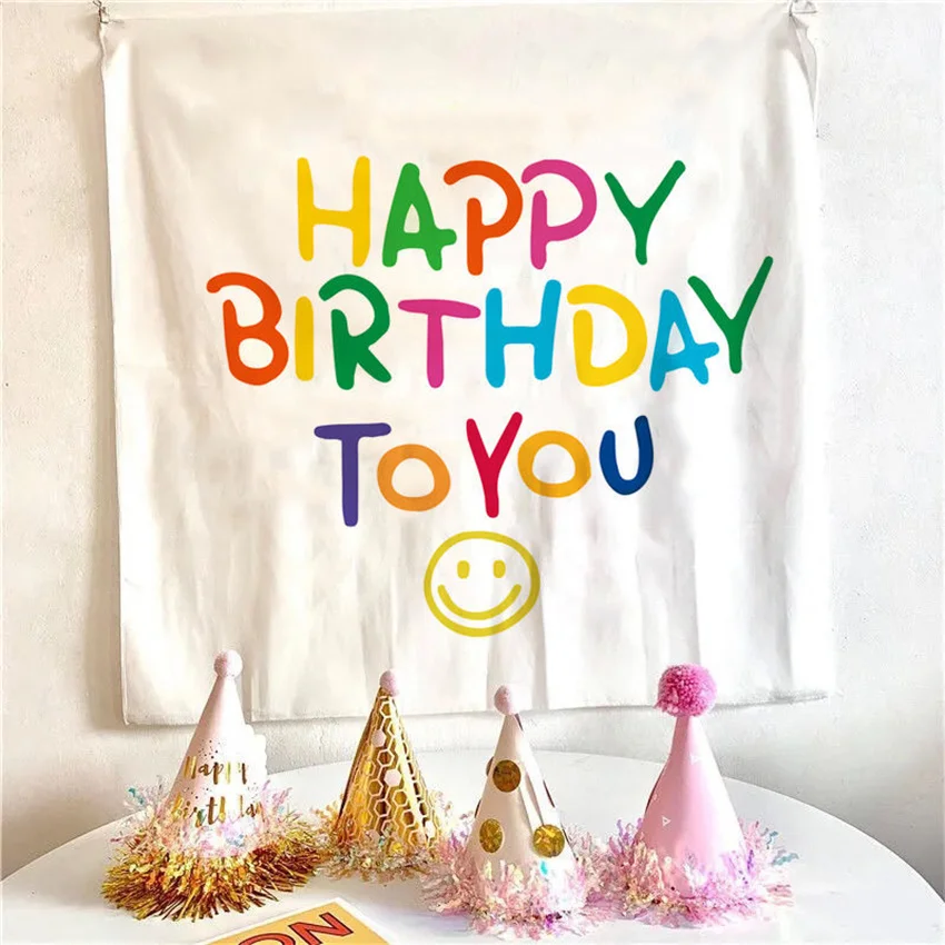 Happy Birthday Background Tapestry Cloth Kawaii Children\'s Room Wall Decoration Kids\' Dormitory Cartoons Home Party Decor