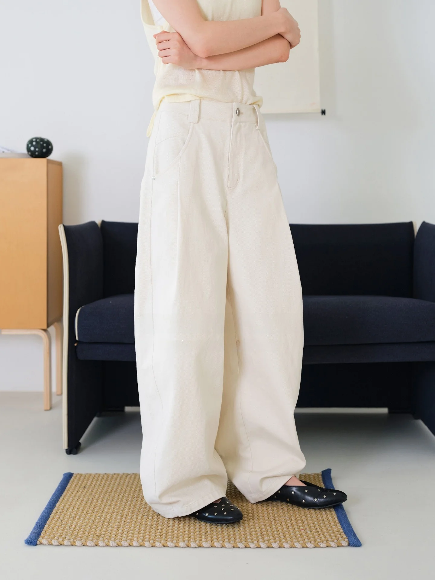 

High Waist Wide Leg Casual Pants Pure Cotton Comfortable Soft Style 7374 by Deer And Flying Bird Versatile Casual Trousers