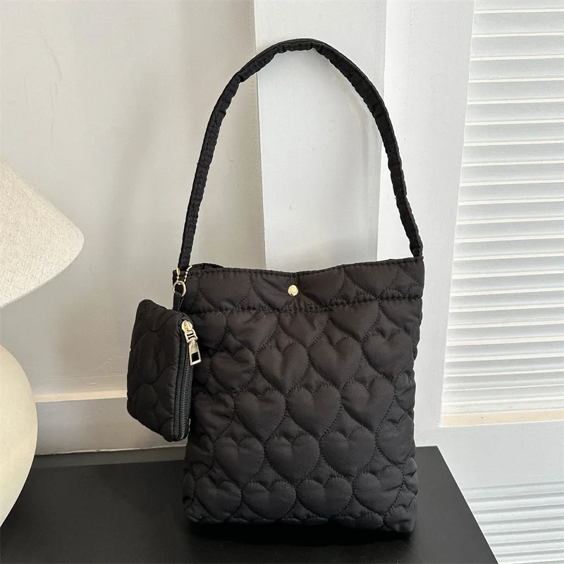 New Fashion Solid Color Quilted Tote Bag for Women Casual Down Cotton Padded Large Capacity Handbag Trendy Fluffy Shoulder Bag - view 3