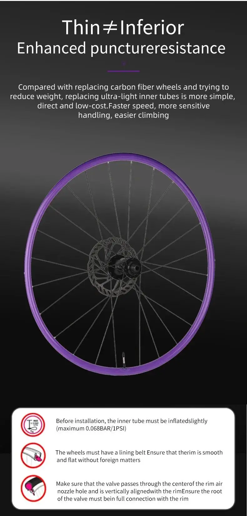 OFFBONDAGE Ultraleichte Fahrradschlauch 700 X 18-32C Rennrad TPU-Reifen 45/60/65/80/85mm Länge mit französischem Ventil, superleichter Schlauch – Detail 4